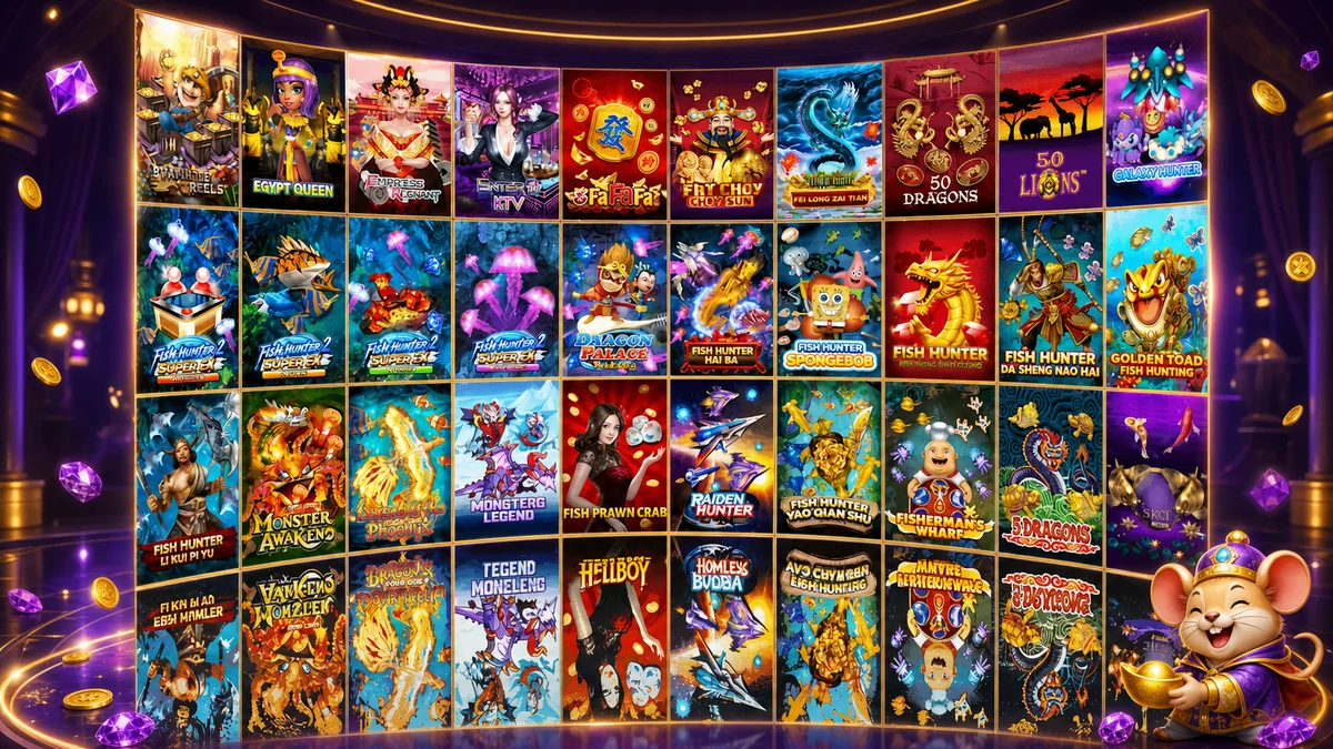 รวมเกมสล็อต SAT444 พร้อมมาสคอตโทนม่วงทอง
